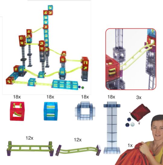 magnetische Kugelbahn Qvolution Einsteiger - Set 105 mit Tasche